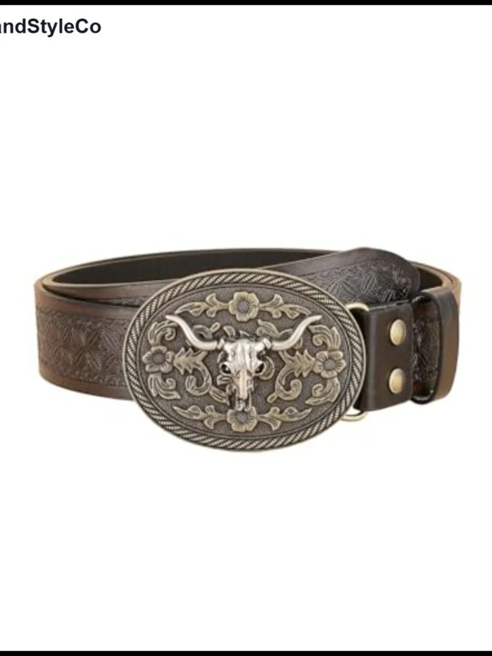 Women's Vintage Western PU Leather Belt, Oval Buckle Floral Carved Design